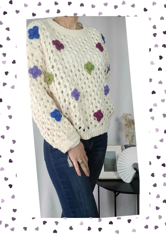 Pull à fleurs en crochet - Taille Unique - Neuf avec étiquette